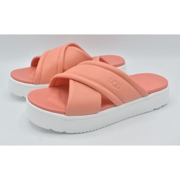 Ugg Women Size 9 Zayne Crossband Starfish Pink Leather Platform Sandals Slides - Picture 3 of 11